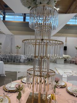 Tall Gold Crystal Chandelier Wedding Centerpiece Stand