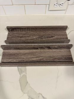 Floating Wall Shelves Gray Wood Grain Set of 2
