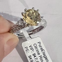 1ct Genuine Citrine Gemstone 925 Sterling Silver Ring Size 7
