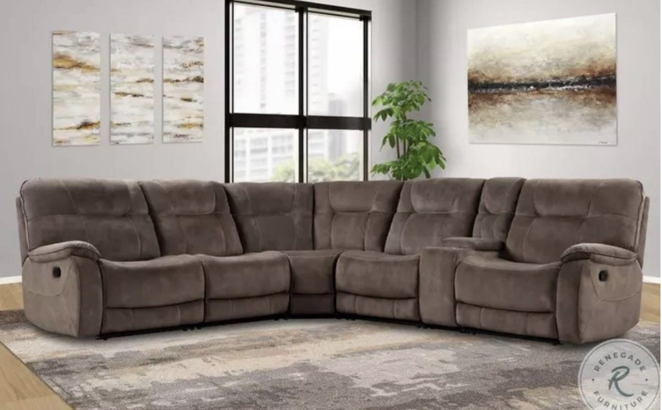 Brown Microfiber Fully Reclining Sectional Couch