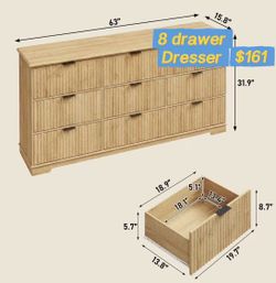 😀 8 Drawers Dresser for Bedroom, 63" Wide Modern Chest of Drawers with Power Outlet and Deep Drawers, Large Dresser TV Stand for Living Room, Hallway
