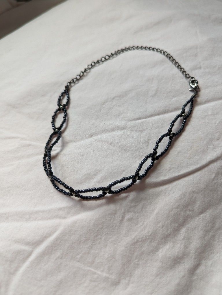 Cool Black And Silver Beaded Choker Necklace