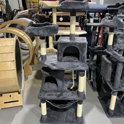 M-New 62.5in Multi-Level Cat Tree Tower & Cat Condo with 2 Plush Condos, Elevated Platform, Hammock, Sisal Scratching Posts, All-in-One Activity Cente