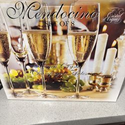 Mendocino French Crystal Champagne Flutes Set Of 8 