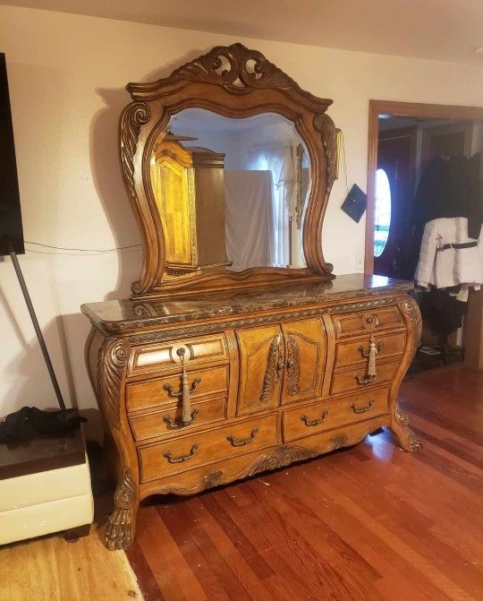 Solid Wood & Marble Dresser, Armoire, and End Table Night Stand $1800.