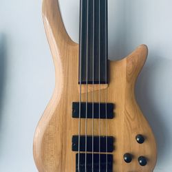 Tario 5 String Fretless Bass Electric Guitar P Jazz Metal Natural Wood Gig Bag