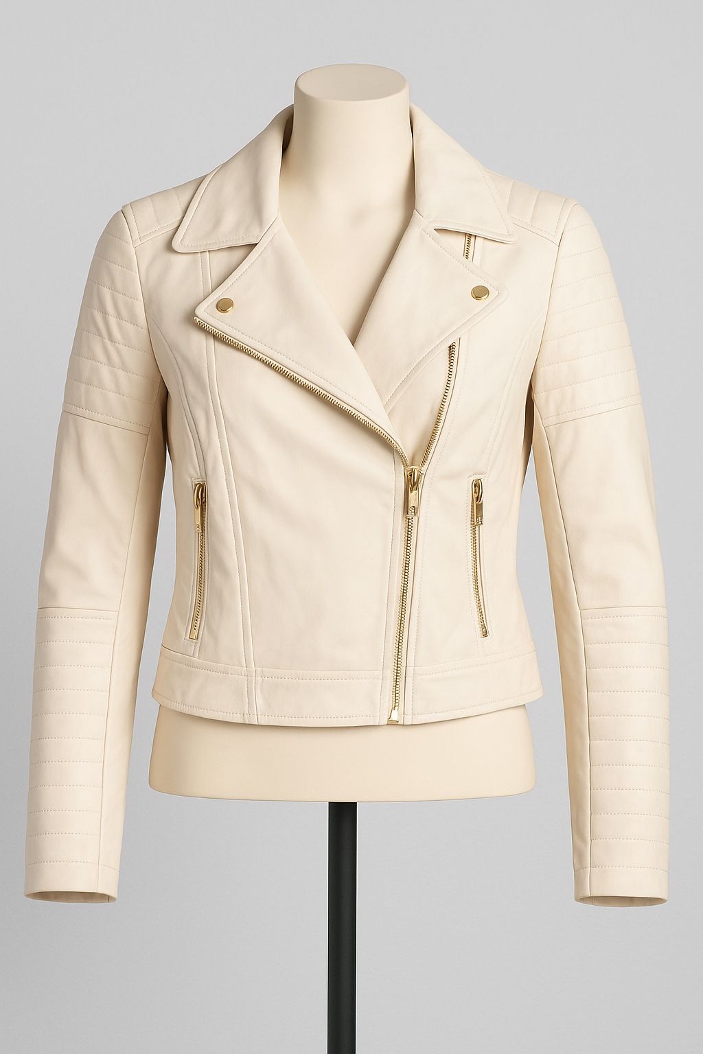 Bisou Bisou Cream Faux Leather Moto Jacket - Size Medium