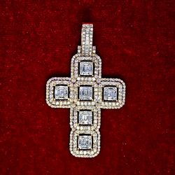 Baguette Cross Pendant Two-Tone Gold 4.00ctw Diamond