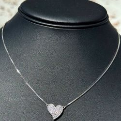Jewelry 18k white gold natural diamonds 0.80CTW. Heart necklace chain 16.00" 1.00mm width
