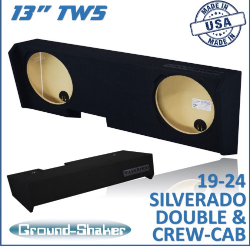 Black 13" Tw5 Dual Sealed Sub Box, Fits 19-26 Chevy Silverado Double & Crew-Cab