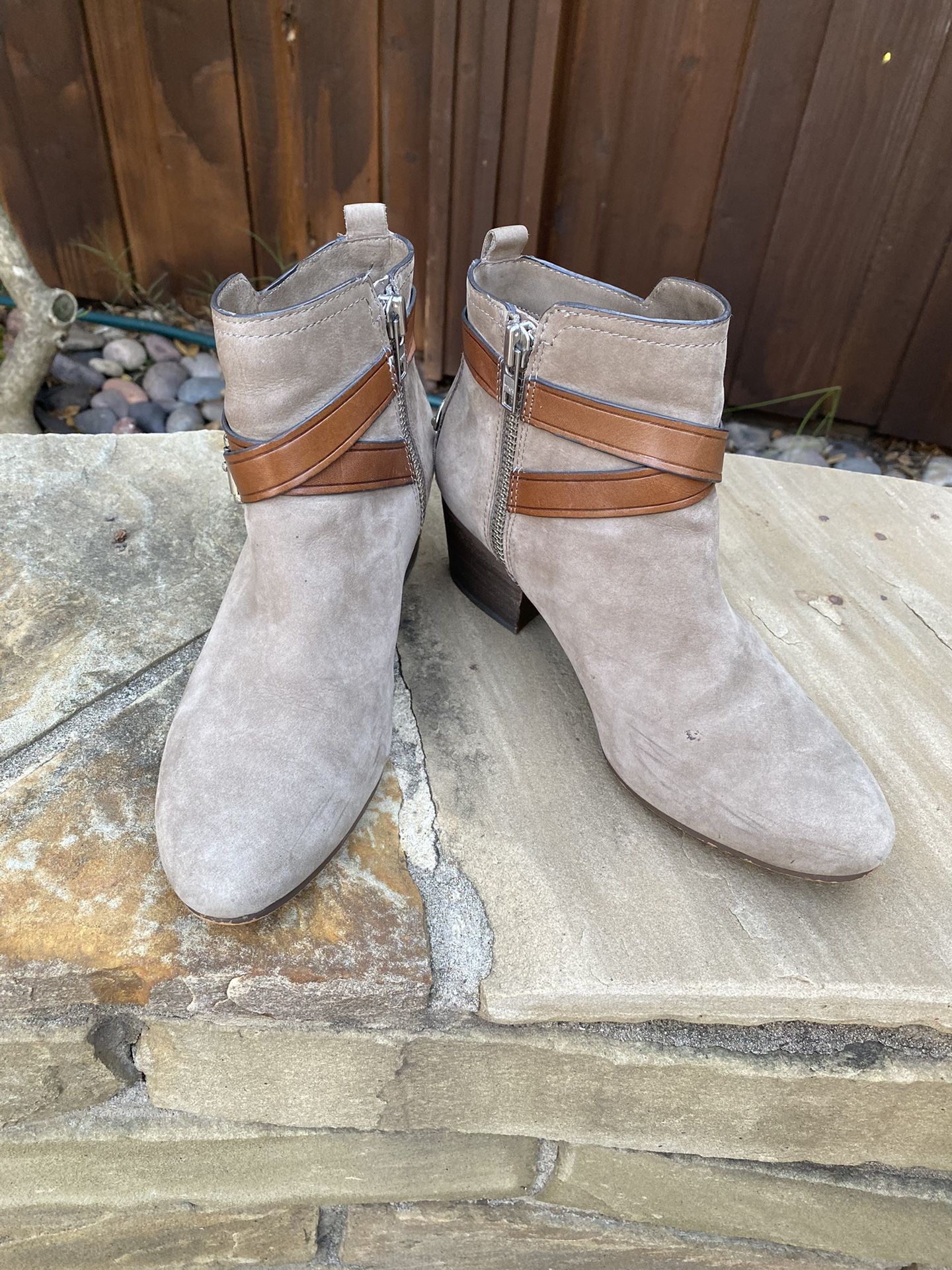 COACH Women’s Booties Suede Leather Strap Block Heel Ankle Boots Sz