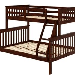Wooden 2 Teir Twin Over Full Size Bunkbed With Screws, Slats, And All Boards