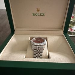 Rolex Datejust Diamond Bezel Watch 36mm Burgundy Red Arabic Dial | 1.25ct