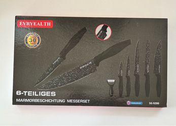 Black Speckled 6-Piece Knife Set ~ Metallic Ceramic ~ Swiss Made