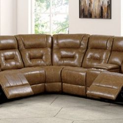 Brand New Brown Leather Reclining Sectional Sofa 