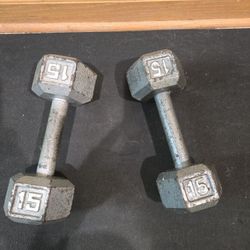 Decent Condition 15lb Metal Hex Dumbbells 