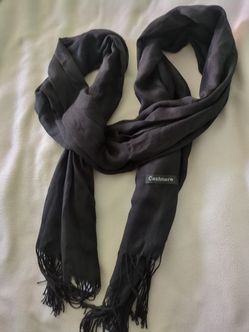 Black Cashmere Scarf with Fringed Edges - Sheer & Lightweight