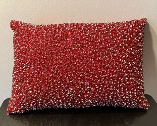 Pottery Barn Red Beaded Decorative Pillow