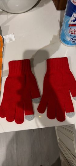 Red Knit Touchscreen Winter Gloves