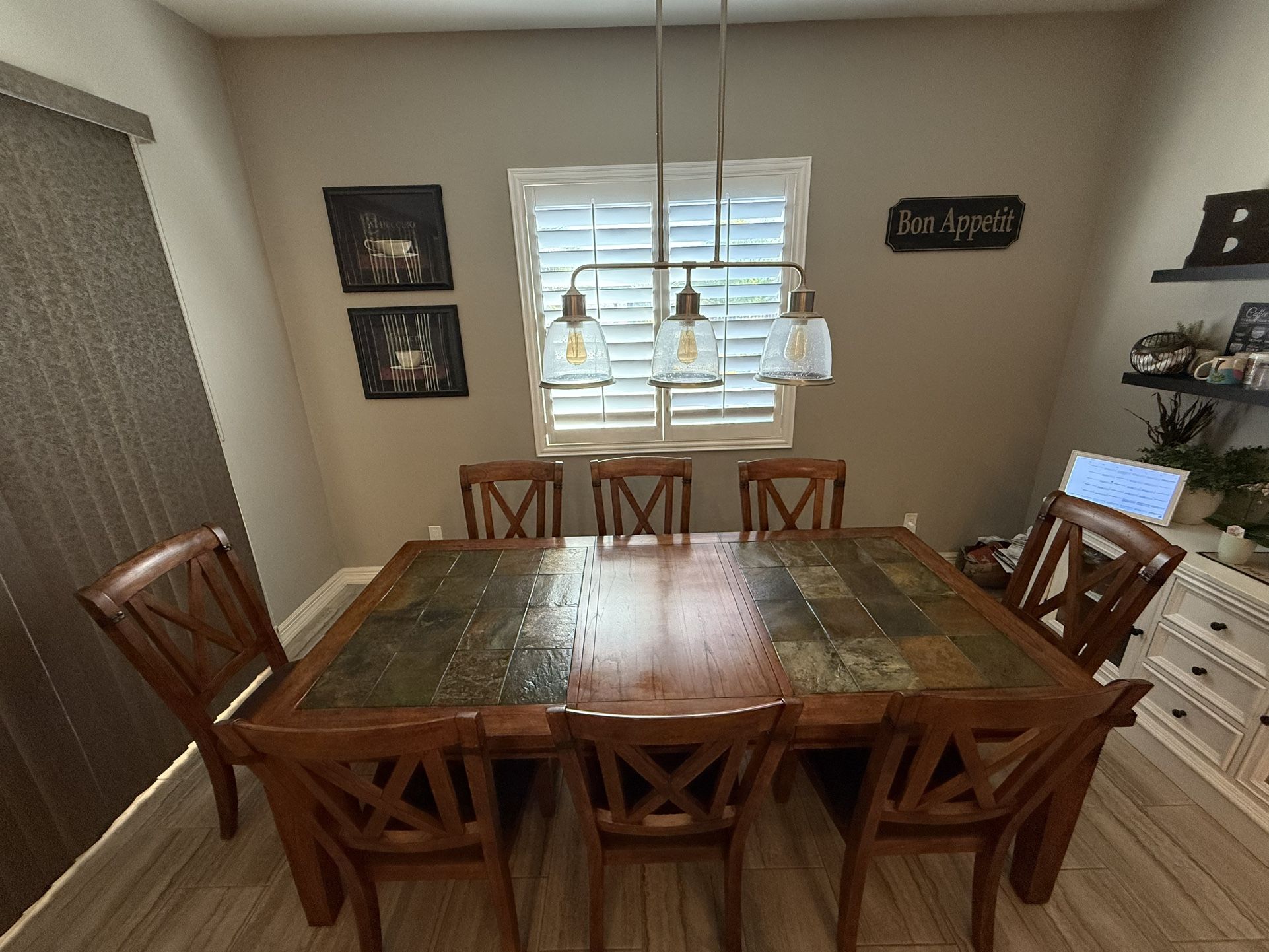 Wood/Tile Table and 8 Chairs