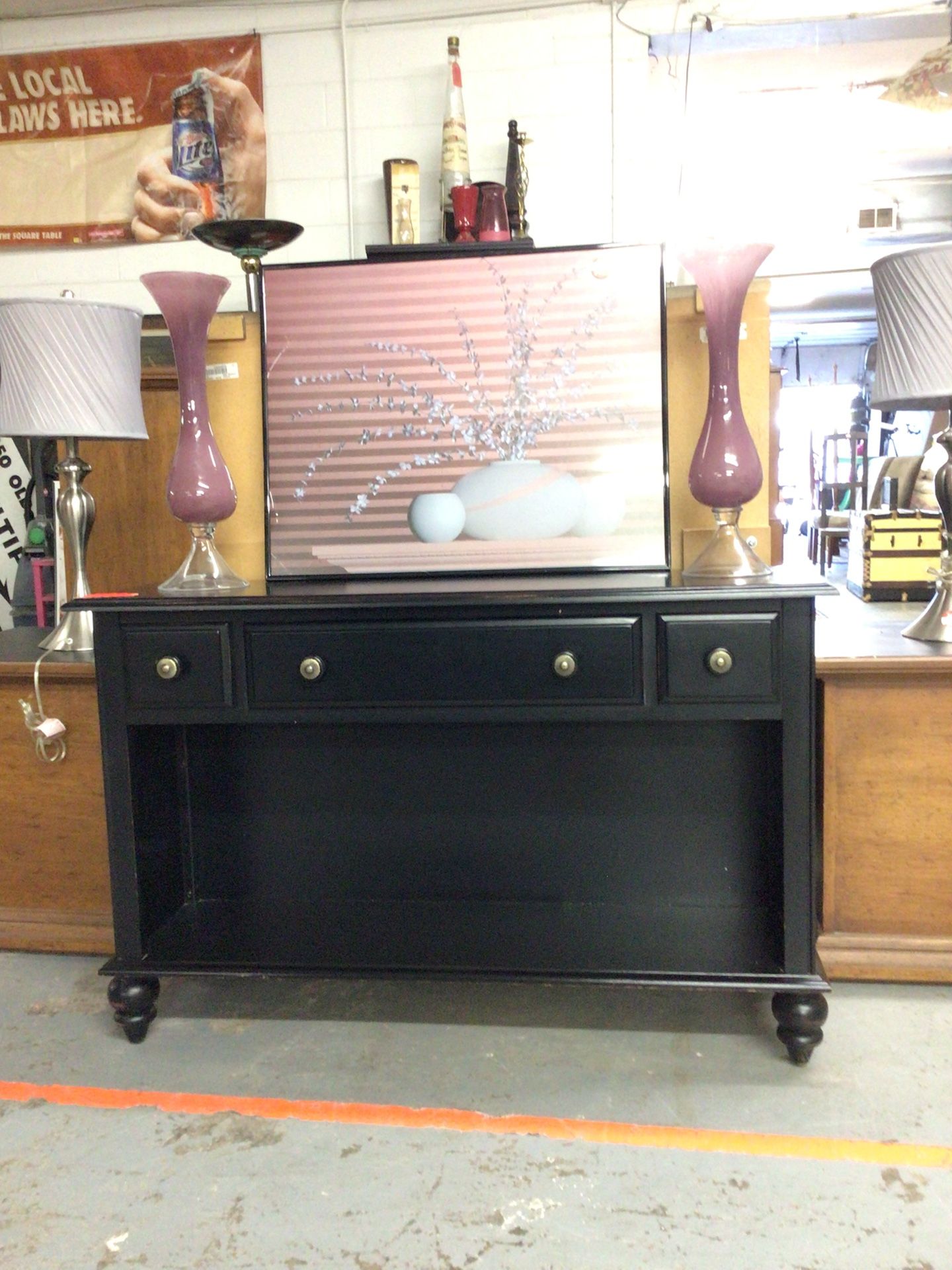 Black Console Table With Single Drawer For Sale