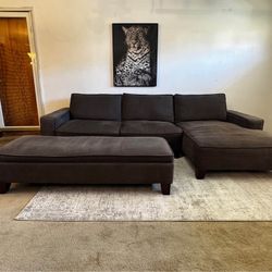Gray 4-Seater Sectional Sofa with Ottoman & Storage 
