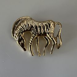Gold Toned Zebra Brooch, Vintage Animal Pin, Fashion Jewelry, Costume Jewelry, Collectible Pins