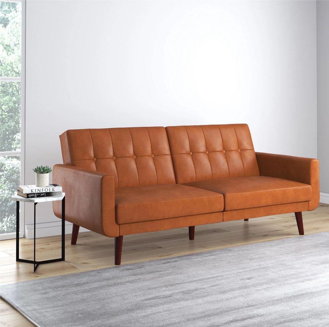 Futon, Camel Faux Leather