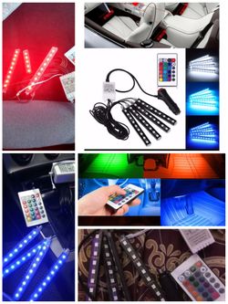 Car RGB LED Strip 4*9pcs SMD 5050 10W Car Interior Decorative Atmosphere Strip Auto RGB Pathway Floor Light Remote Control 12V