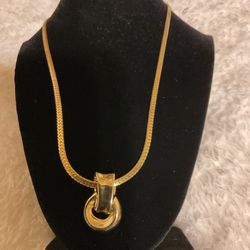 Gold Herringbone Necklace With Solid Pendant 