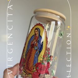 16oz Glass Can Cups  Virgen Mary