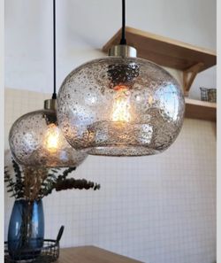 Glass Pendant Lights, Marble Clear, 2 Pack Modern Rustic Kitchen Island Dining Room Table