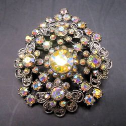 Vintage Aurora Borealis Rhinestone Brooch Pin Fashion Jewelry