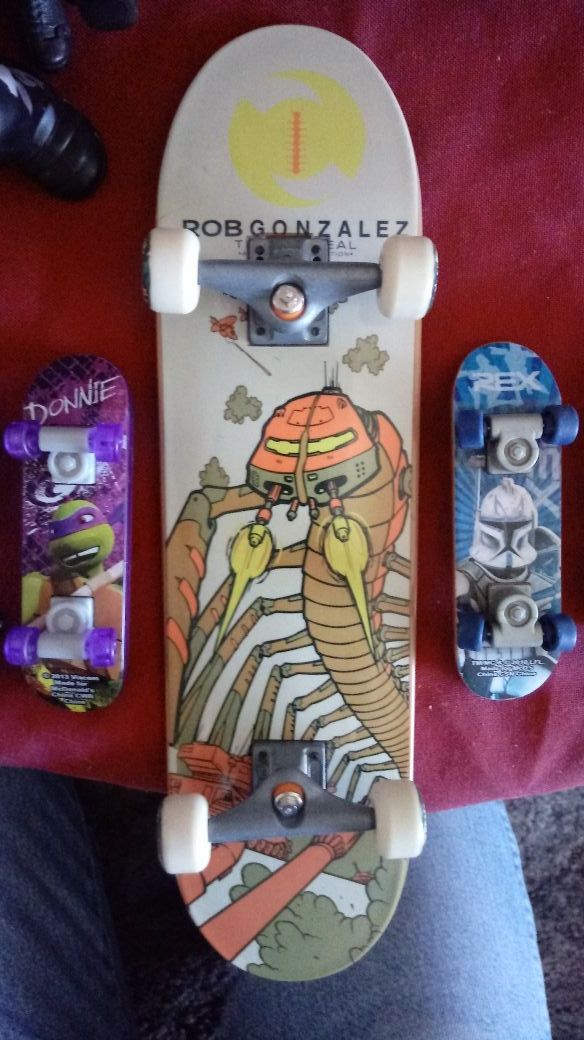 Skate boards and wrestling men