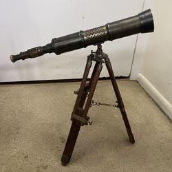 Rare Antique Brass and Wood Telescope