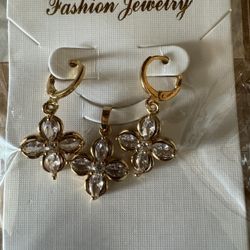 Stainless Steel Sparkle Necklace Earrings Jewelry Sets with Stone Pendant Necklace for Women