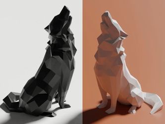 Low Poly Howling Wolf Sculpture Decoration
