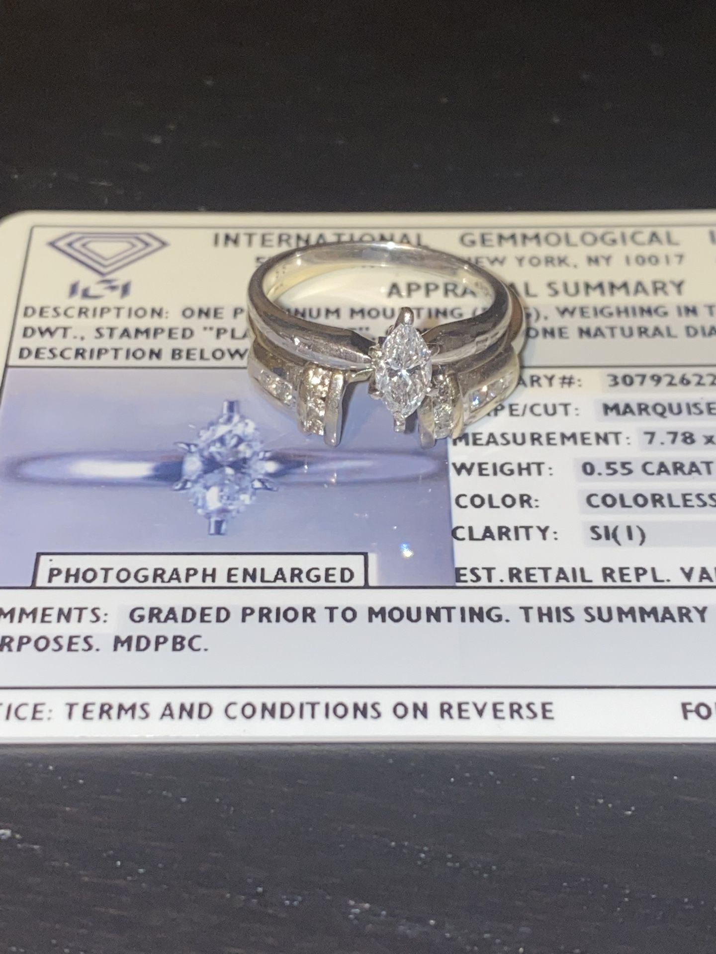.55 Carat Marquise Platinum Engagement Ring W/ Band