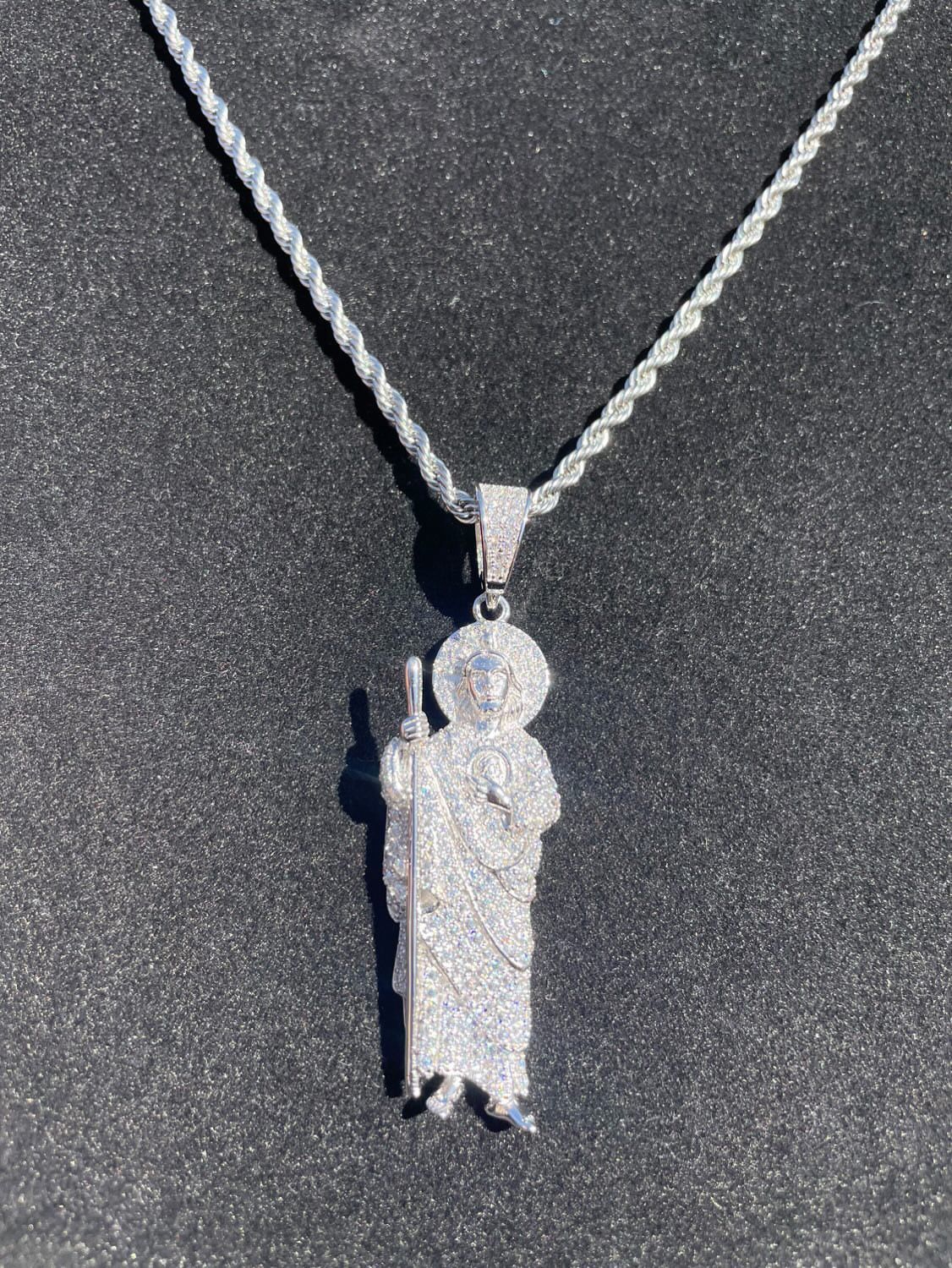 Moissanite San Judas With Rope Necklace