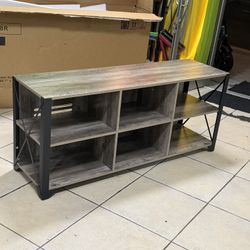 TV STAND WITH 6 STORAGE CABINETS  Color Grey Material Engineered wood Recommended Uses for Product Arts and crafts, Entertainment media Product dimens