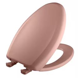 BEMIS Soft Close Elongated Plastic Closed Front Toilet Seat in Venetian Pink Removes for Easy Cleaning and Never Loosens 