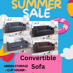 Sofa Bed With Storage & USB Ports + Cup Holders 