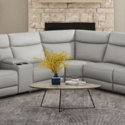 Brand New Grey Top Grain Leather Reclining Sectional Sofa