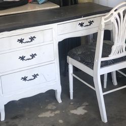 Solid Antique Desk With Chair 