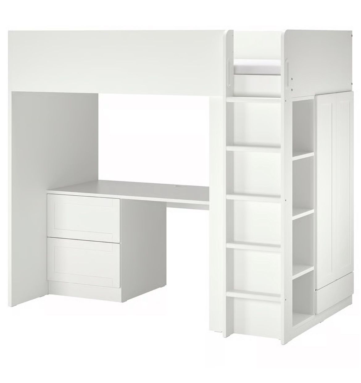 Loft bed, white with frame/with desk with 3 drawers, Twin