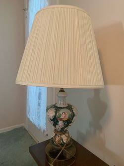 Vintage Porcelain Table Lamp with Pleated Shade