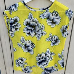 Yellow Floral Sleeveless Top S