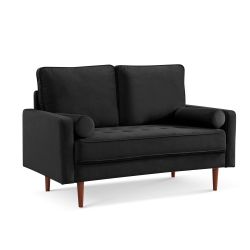 Brand New Black Velvet Loveseat Button Tufted Cushion