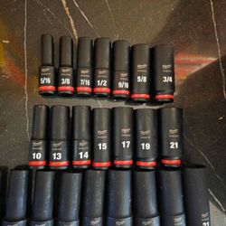 Milwaukee Sockets Deep 3/8 And 1/2 Metric