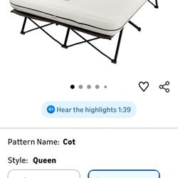 Coleman Queen Size Cot Bed With Side Table